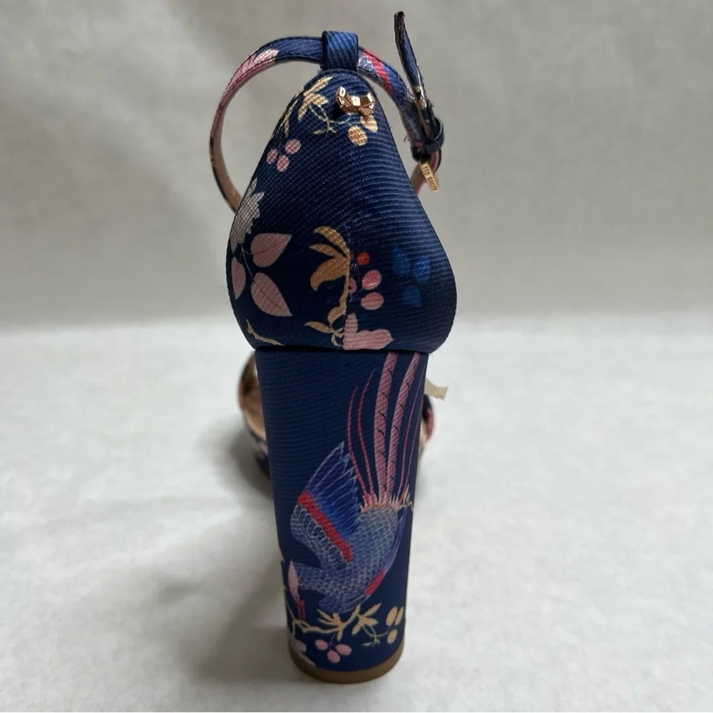 TED BAKER Navy Chinoiserie Junaaa Jacquard Platform Sandals - Sz 38 / 7.5 - Picture 11 of 16